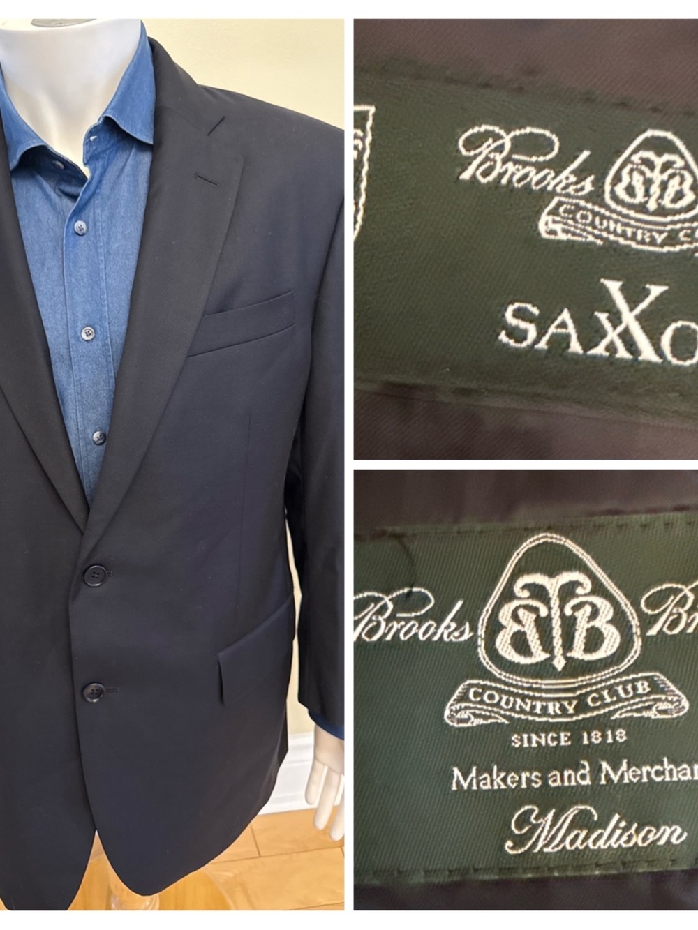 Brooks Brothers Saxxon Navy Men's Blazer black sz 43S